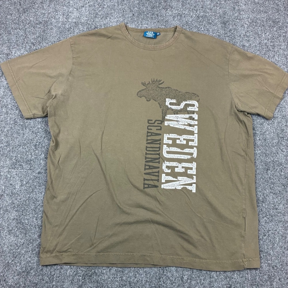 South West Sweden Scandinavia‎ Moose Graphic T-Shirt Mens XXL Olive Green Brown